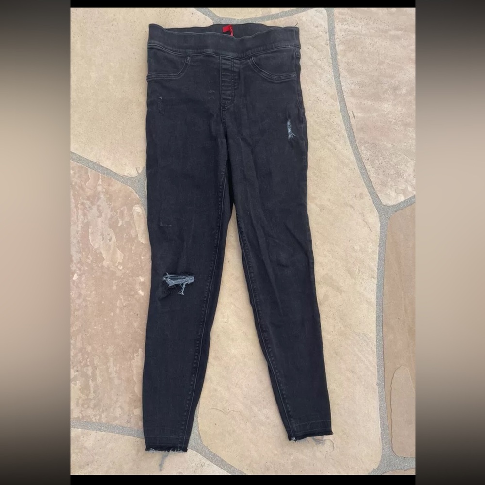 Spanx Black Distressed Pull on Jeans Women’s Size Large